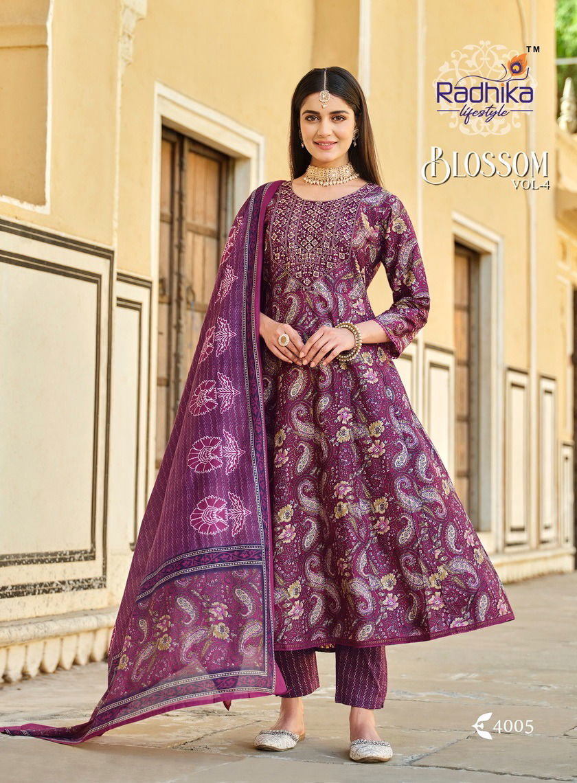 Blossom Vol 4 By Radhika Cotton Printed Long Kurti With Bottom Dupatta Wholesale Shop In Surat
